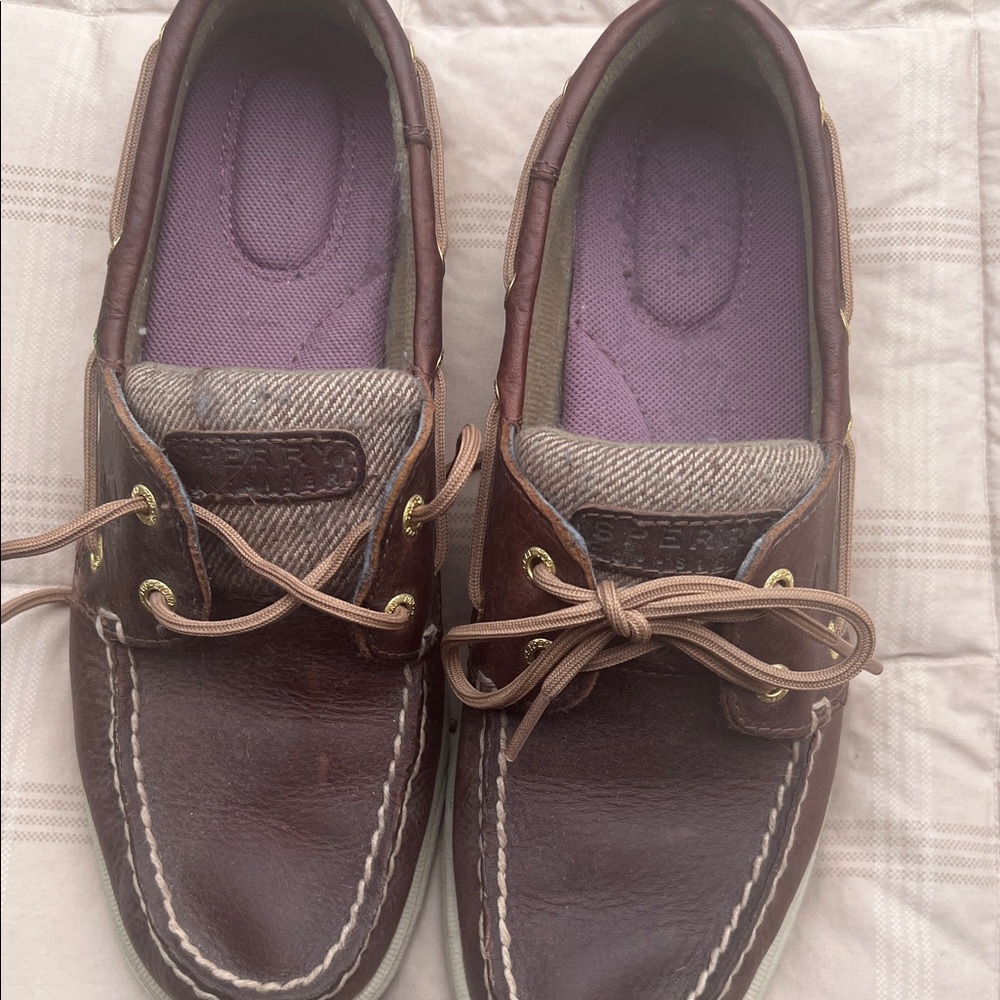 Sperry Men's Dark Brown Boat Shoes with Tan Accents